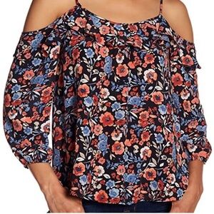 JOIE Birtha Cold-Shoulder Floral Print Silk
Blouse - Size Medium